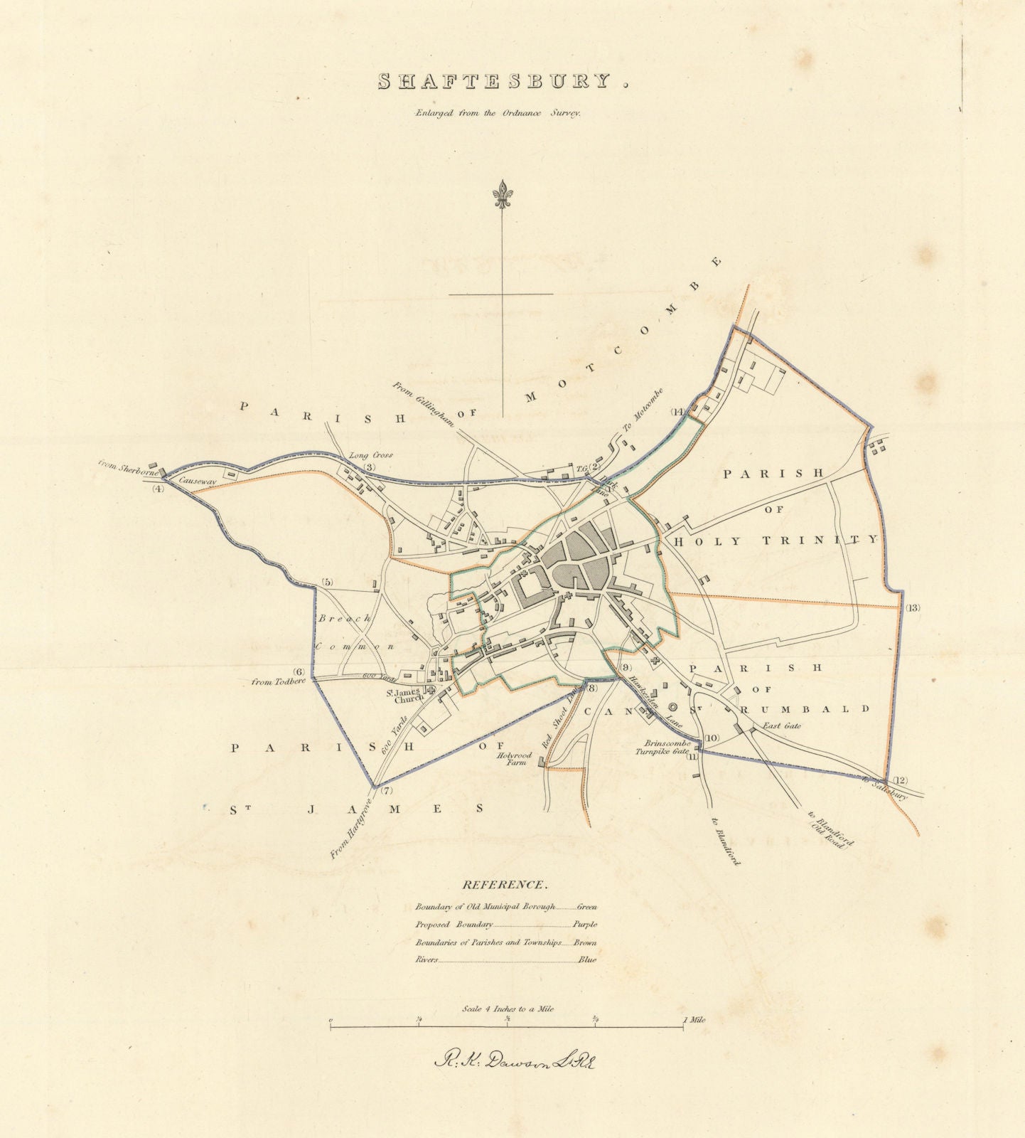 SHAFTESBURY borough/town plan. BOUNDARY COMMISSION. Dorset. DAWSON 1837 map